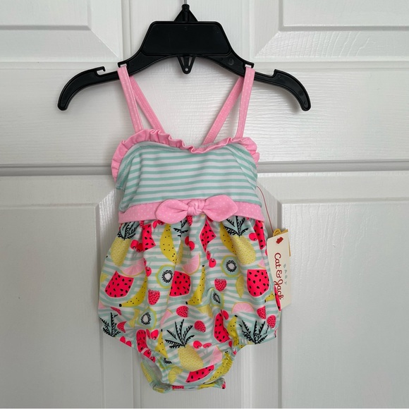 Cat & Jack Baby NWT Fruit And Stripe 1 Piece  Infant Swimsuit  3-6 Months - Picture 1 of 6